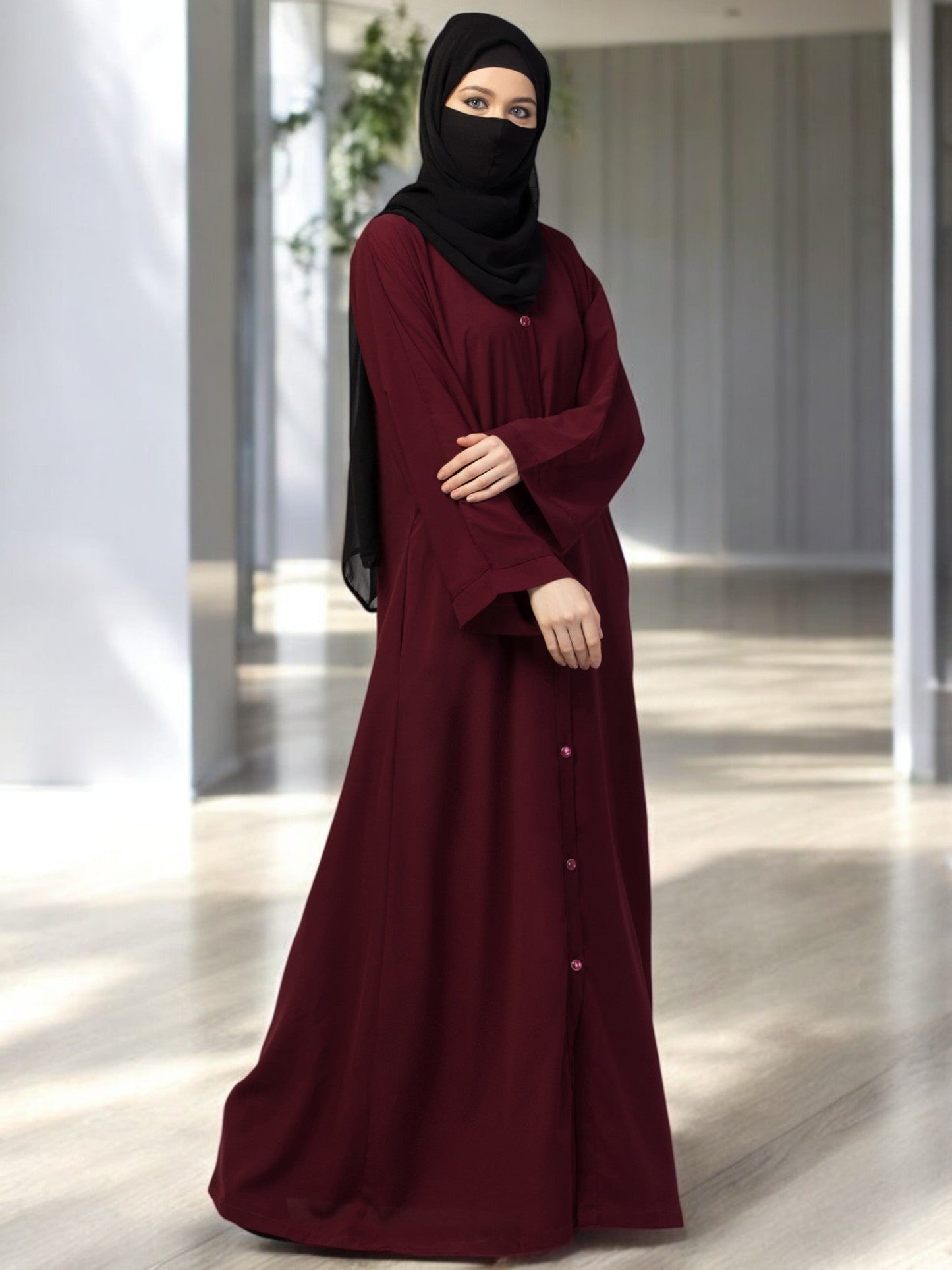 Front Open Abaya With Kimono Sleeves & Belt
