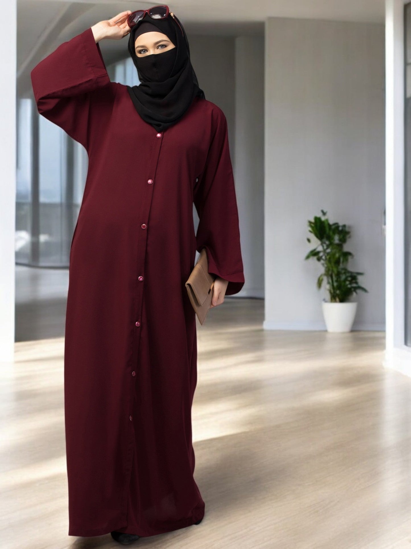 Front Open Abaya With Kimono Sleeves & Belt