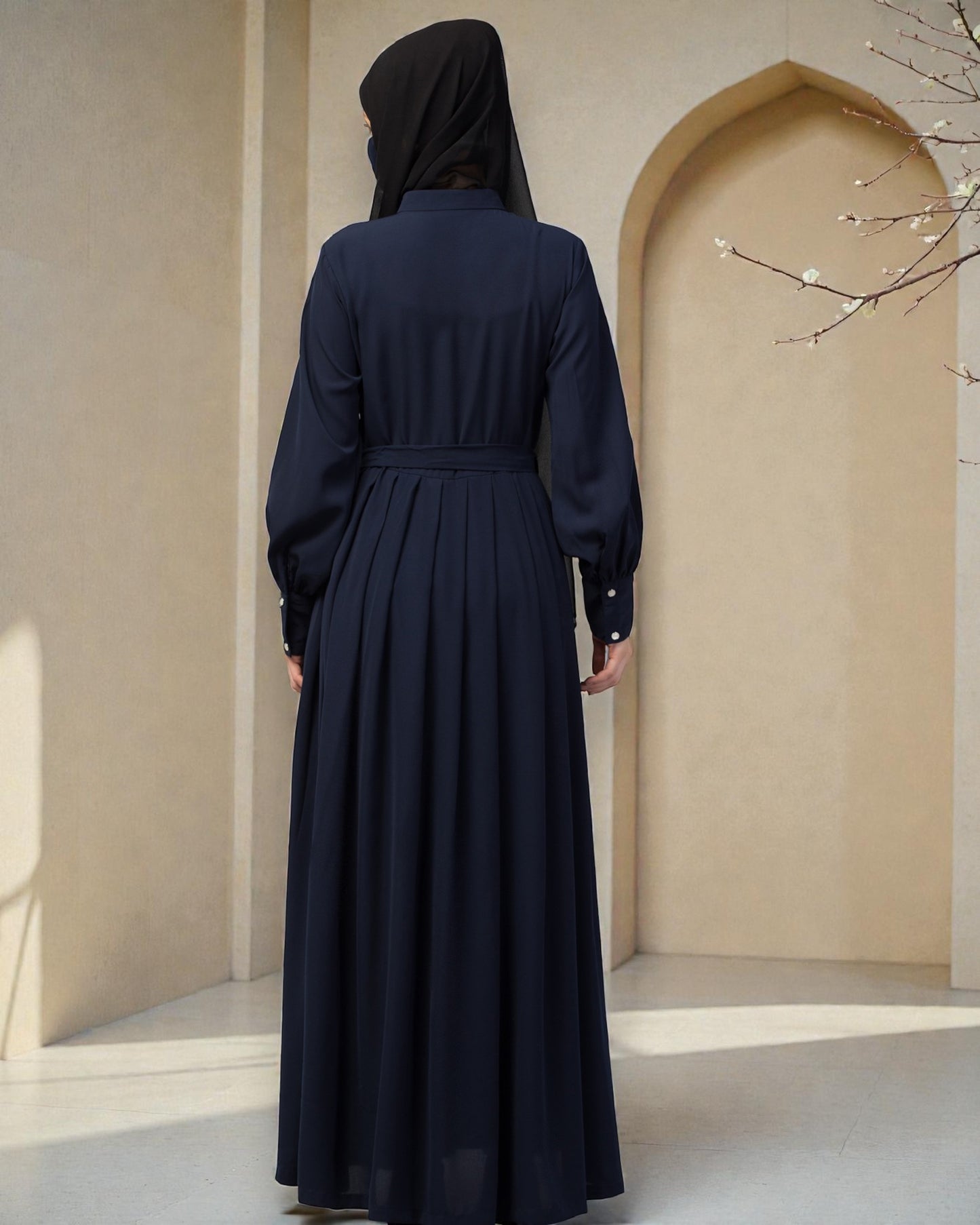 Front Open- Designer Dress In Abaya Fit With Pleats