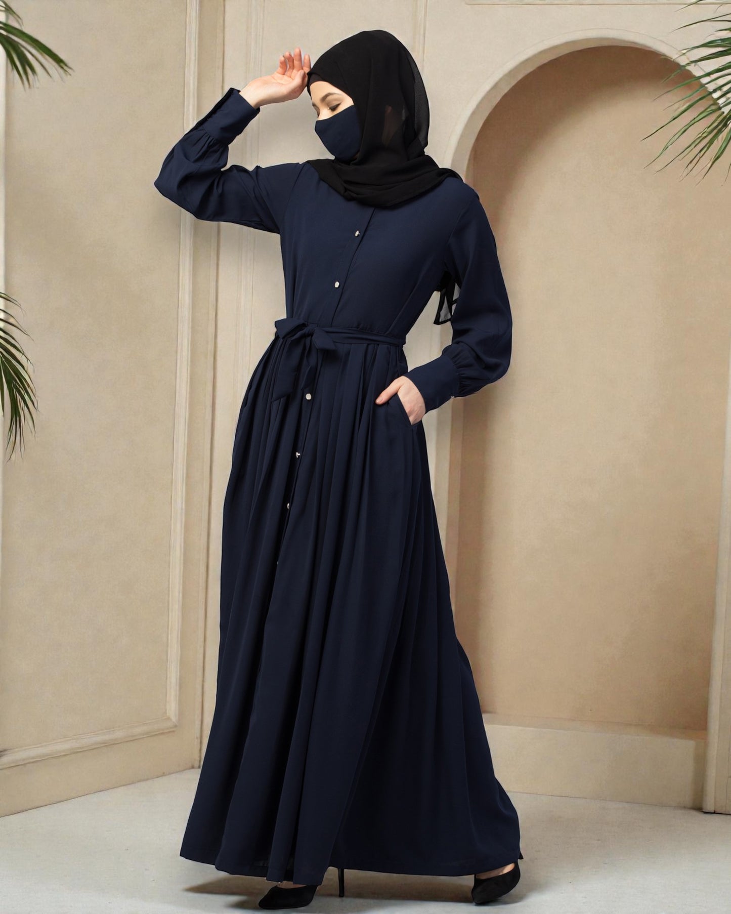Front Open- Designer Dress In Abaya Fit With Pleats
