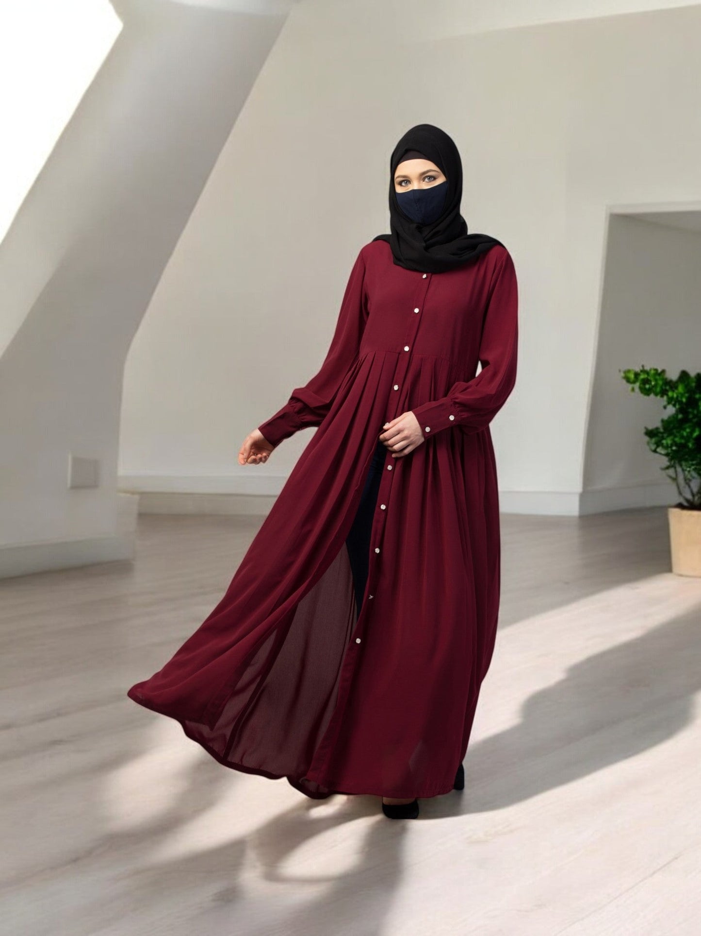 Front Open- Designer Abaya With Pleats