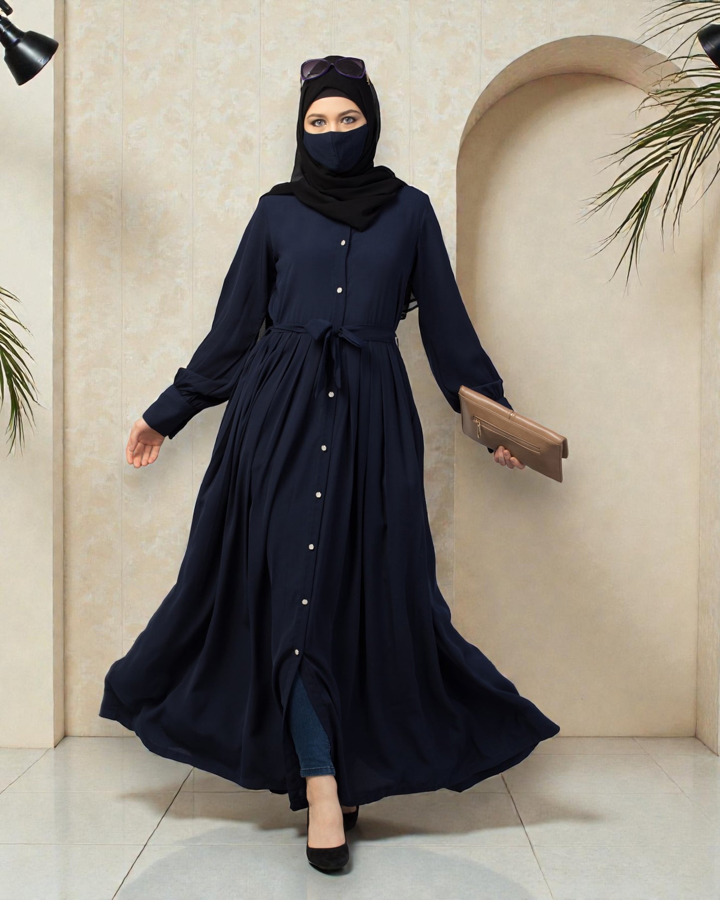 Front Open- Designer Dress In Abaya Fit With Pleats