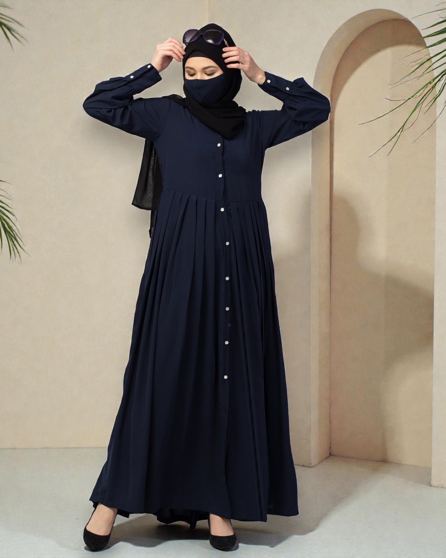 Front Open- Designer Dress In Abaya Fit With Pleats