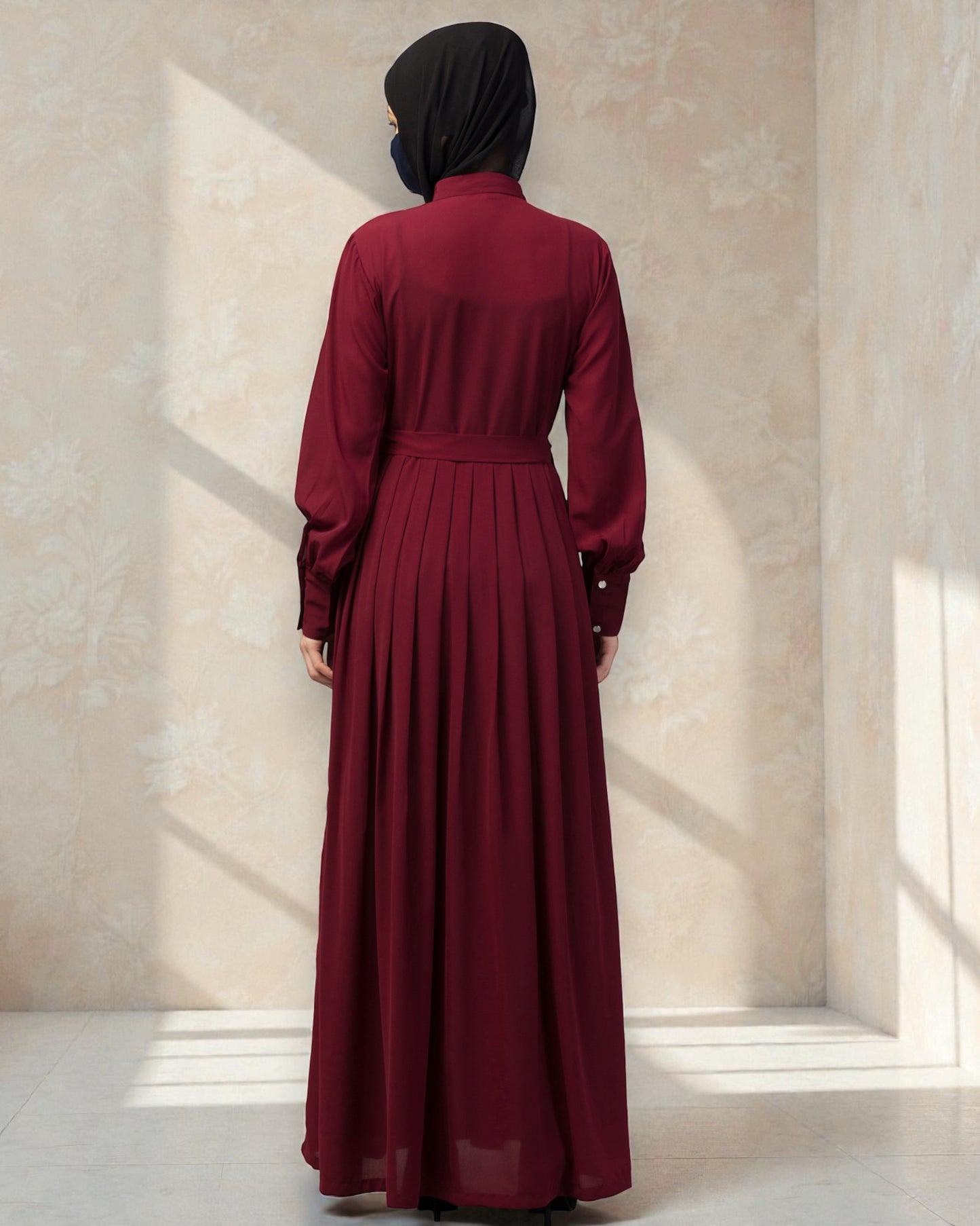 Front Open- Designer Dress In Abaya Fit With Pleats