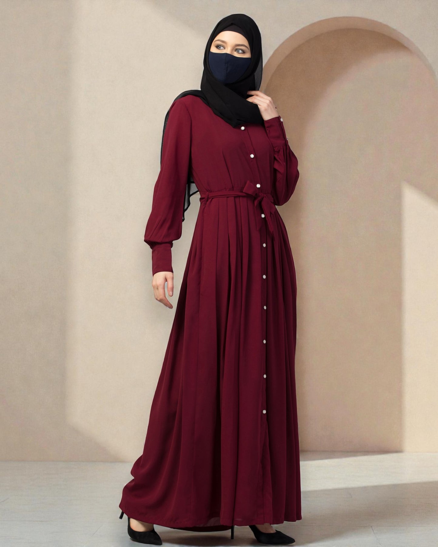 Front Open- Designer Dress In Abaya Fit With Pleats