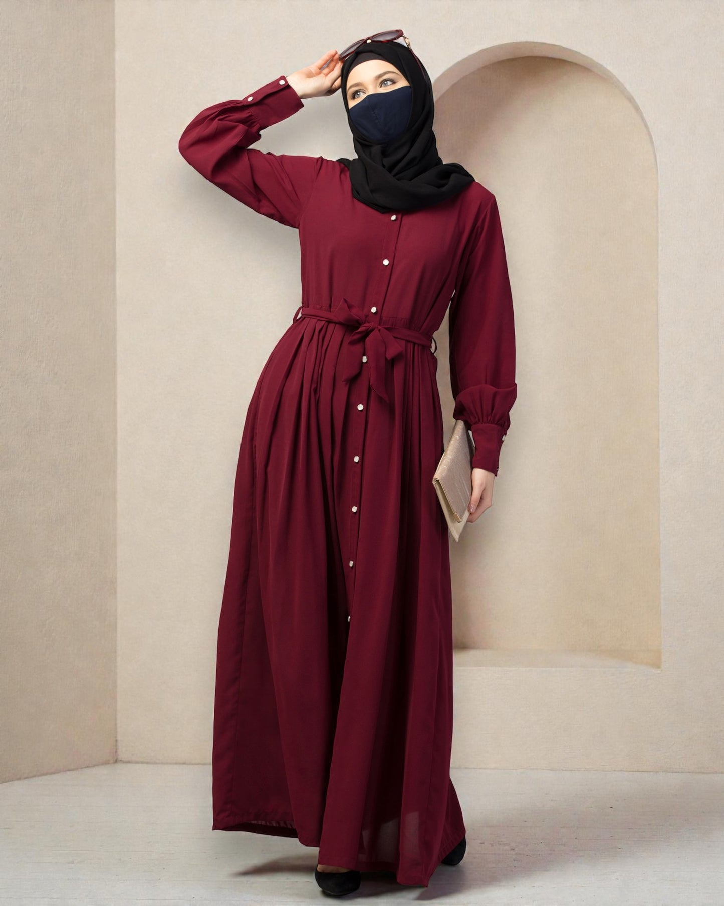 Front Open- Designer Dress In Abaya Fit With Pleats