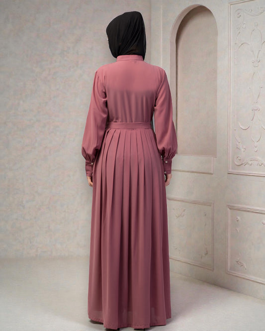Front Open- Designer Dress In Abaya Fit With Pleats