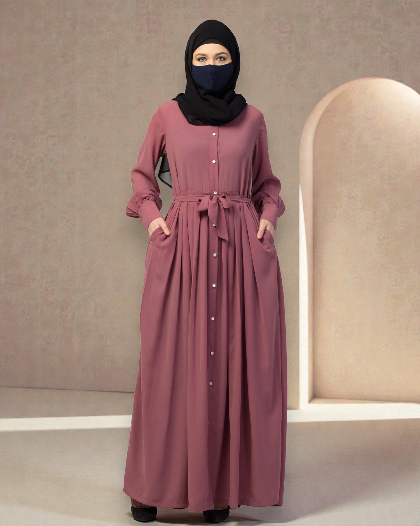 Front Open- Designer Dress In Abaya Fit With Pleats