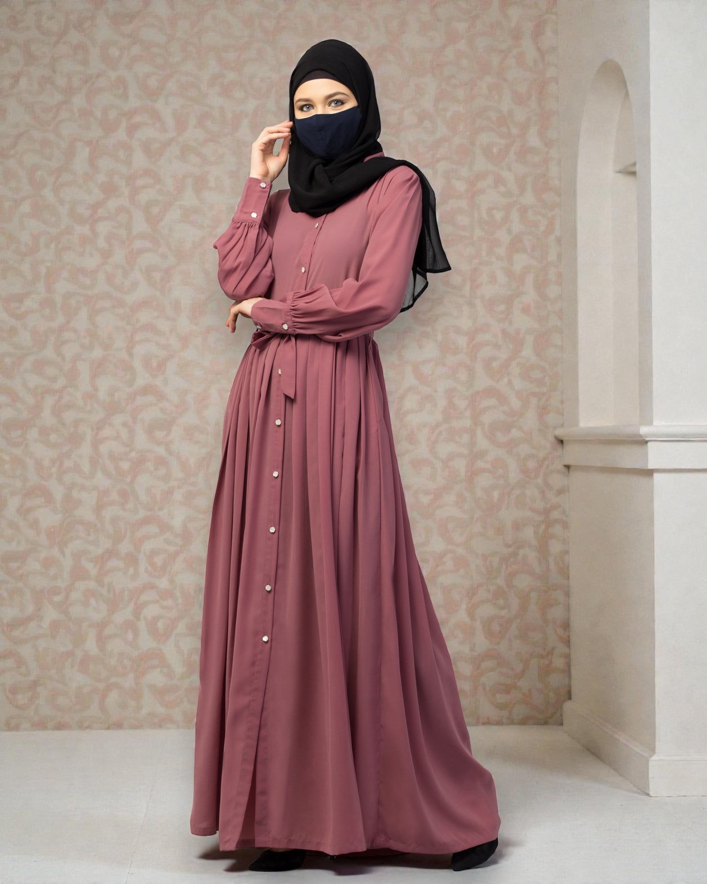 Front Open- Designer Dress In Abaya Fit With Pleats