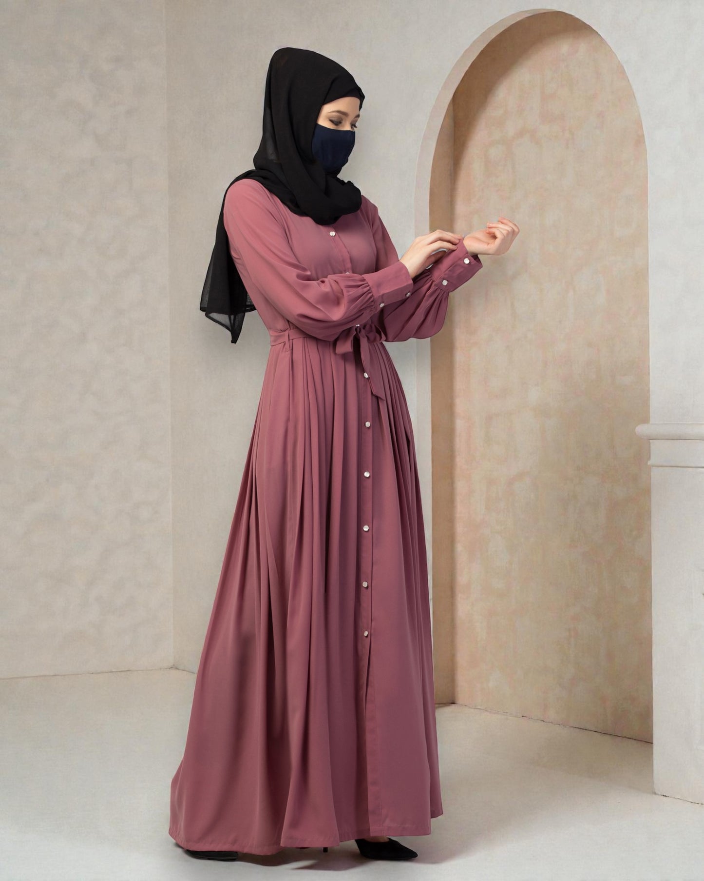 Front Open- Designer Dress In Abaya Fit With Pleats