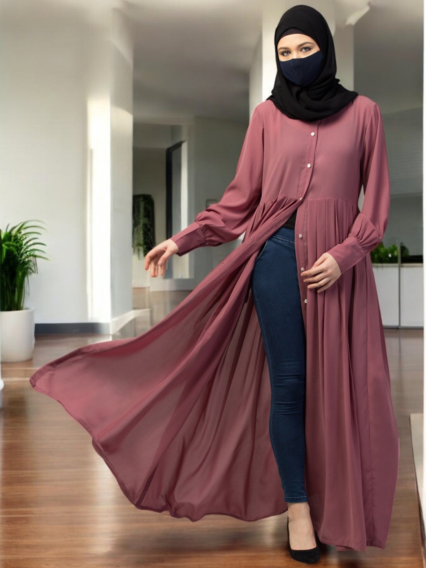 Front Open- Designer Abaya With Pleats