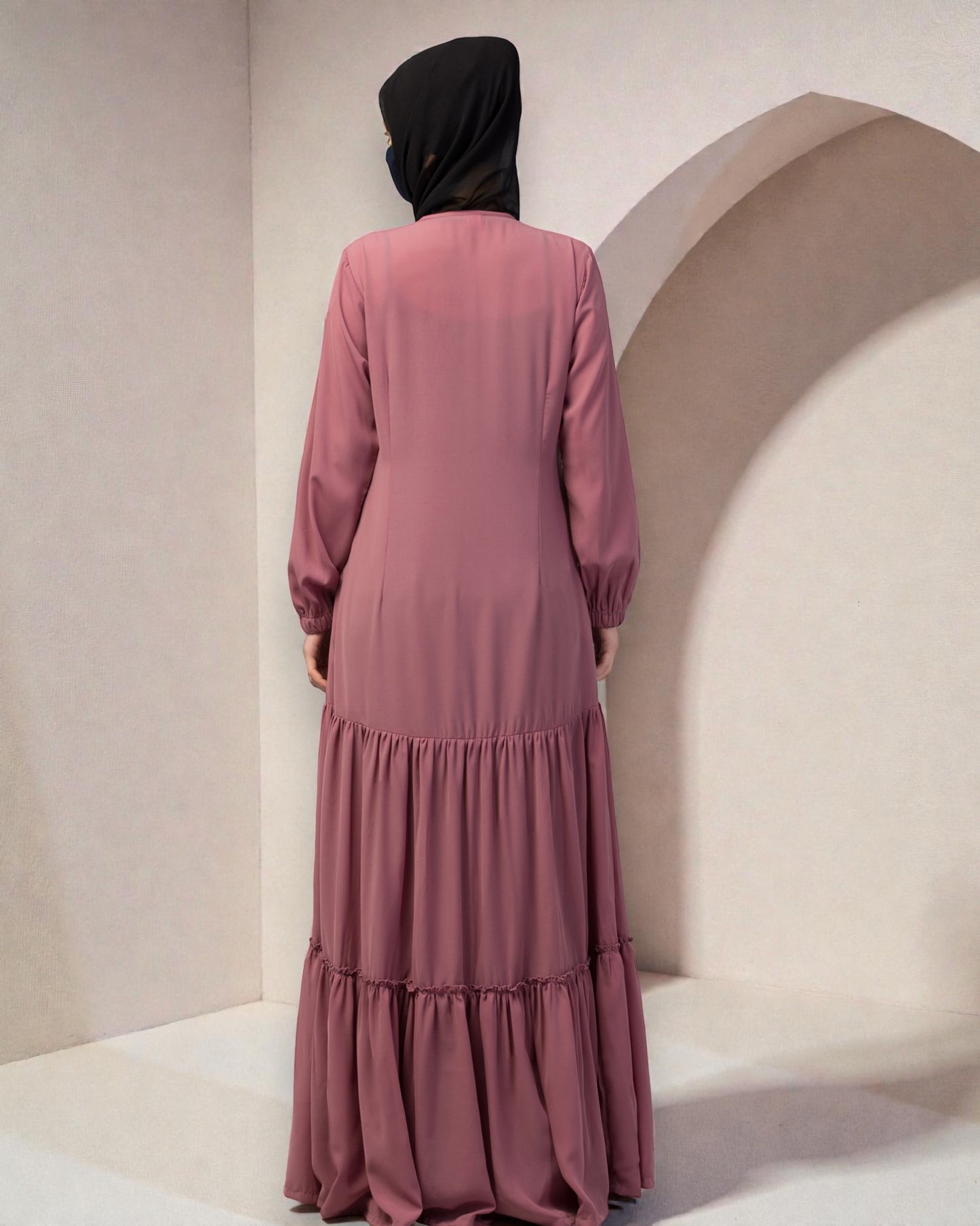Front Open- Designer Abaya With Gathered Layers
