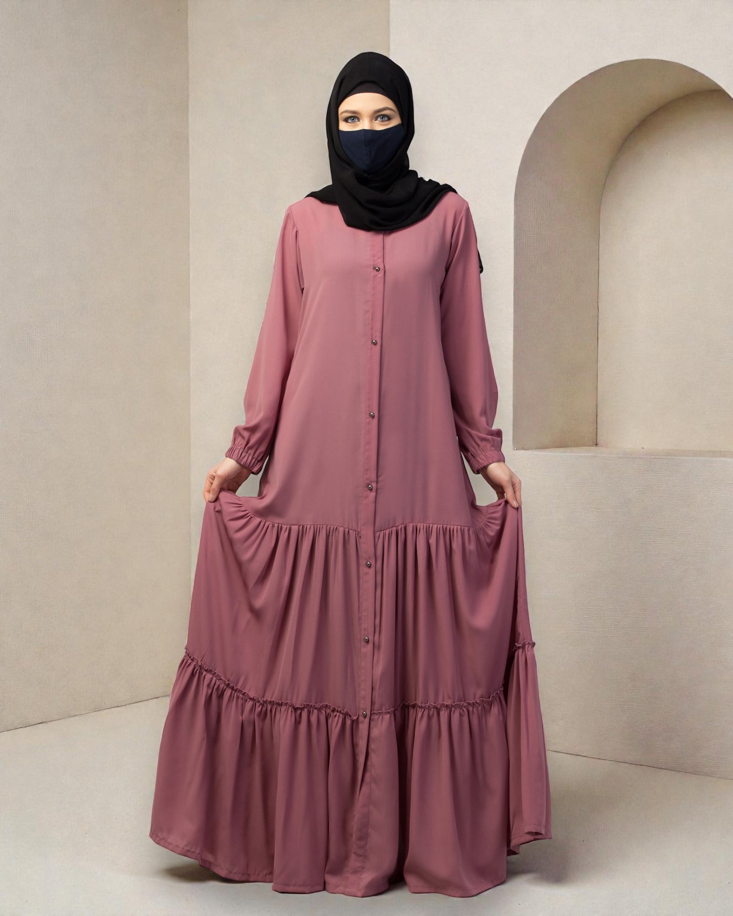 Front Open- Designer Abaya With Gathered Layers