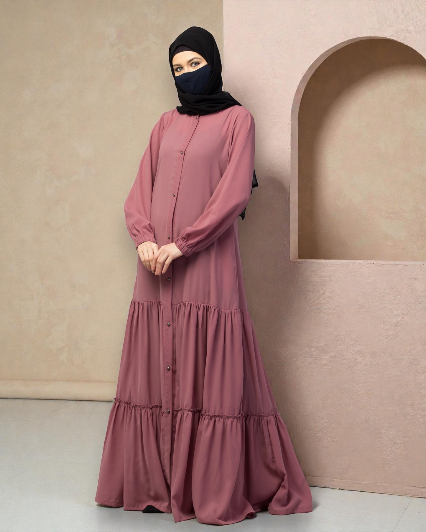 Front Open- Designer Abaya With Gathered Layers