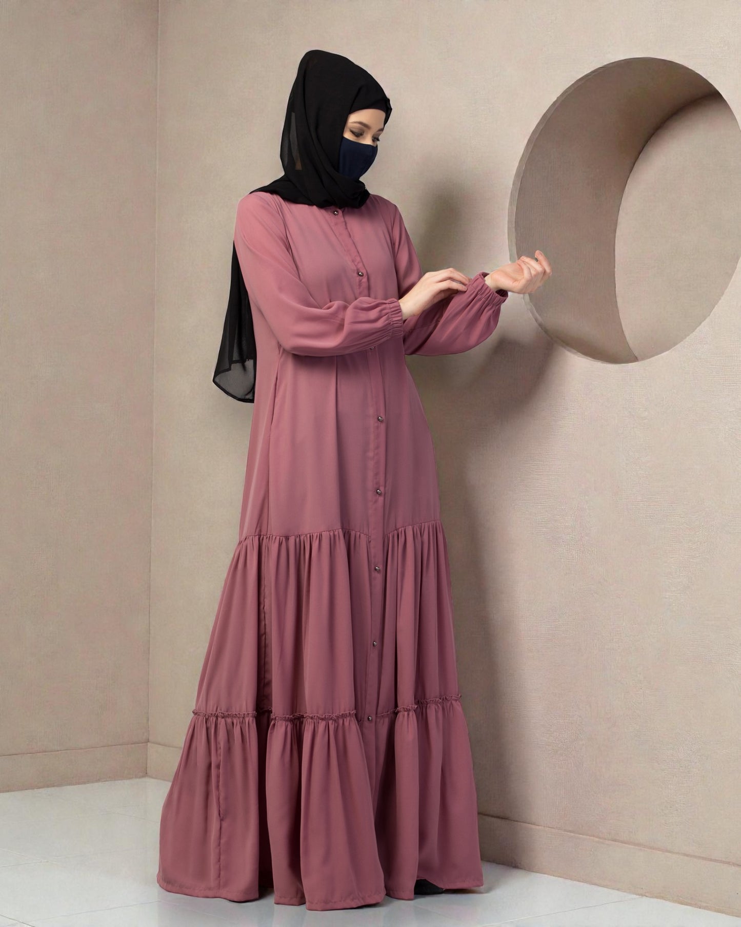 Front Open- Designer Abaya With Gathered Layers