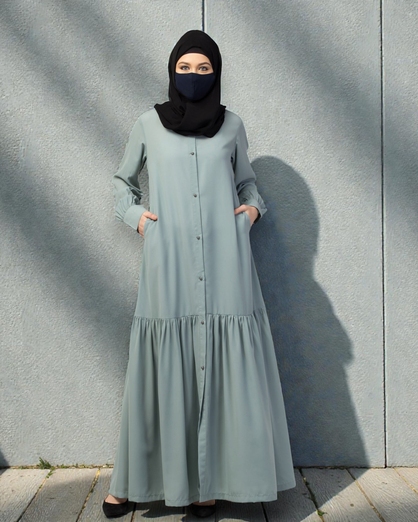 Front Open- Designer Abaya With Gathered Layer
