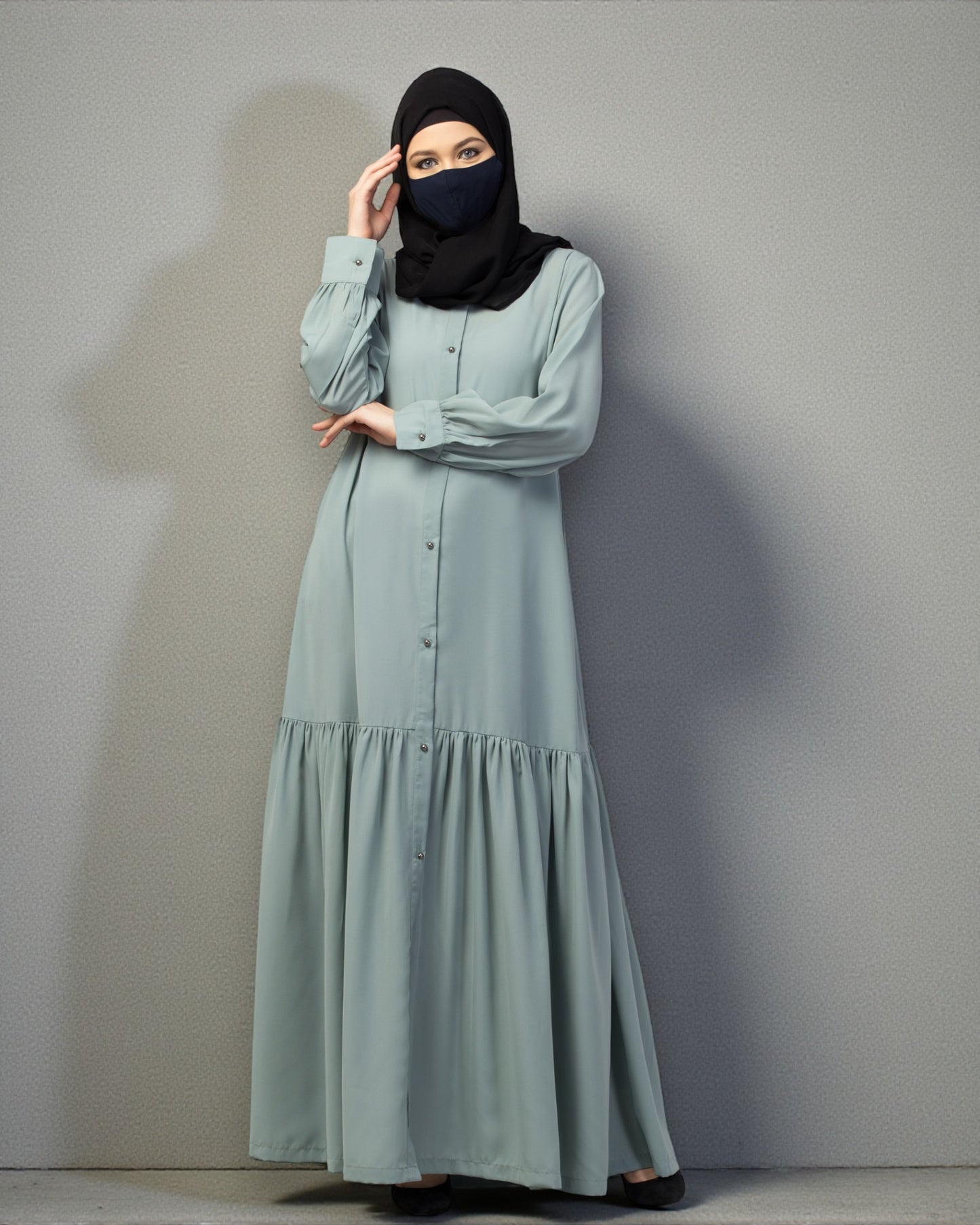 Front Open- Designer Abaya With Gathered Layer