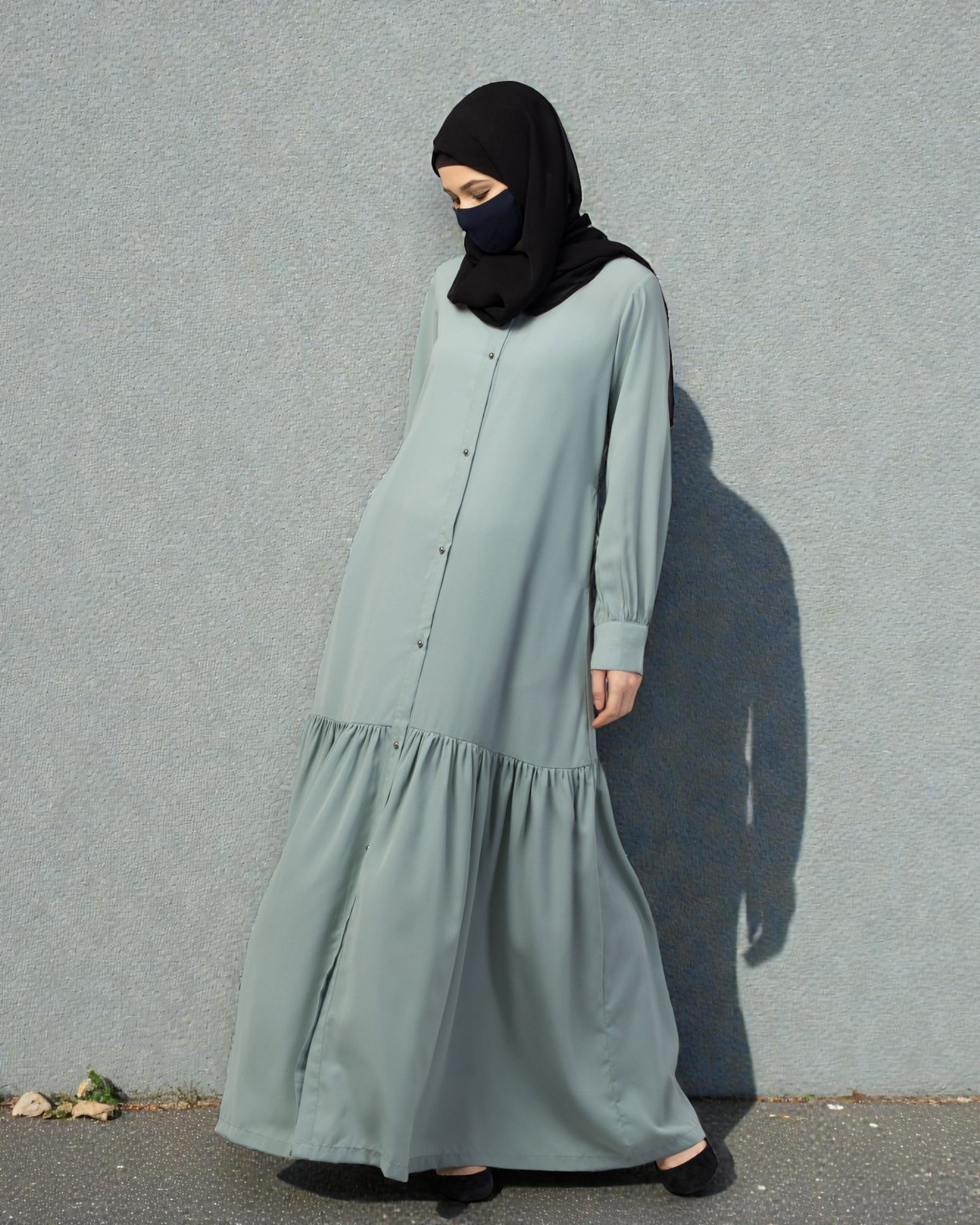 Front Open- Designer Abaya With Gathered Layer