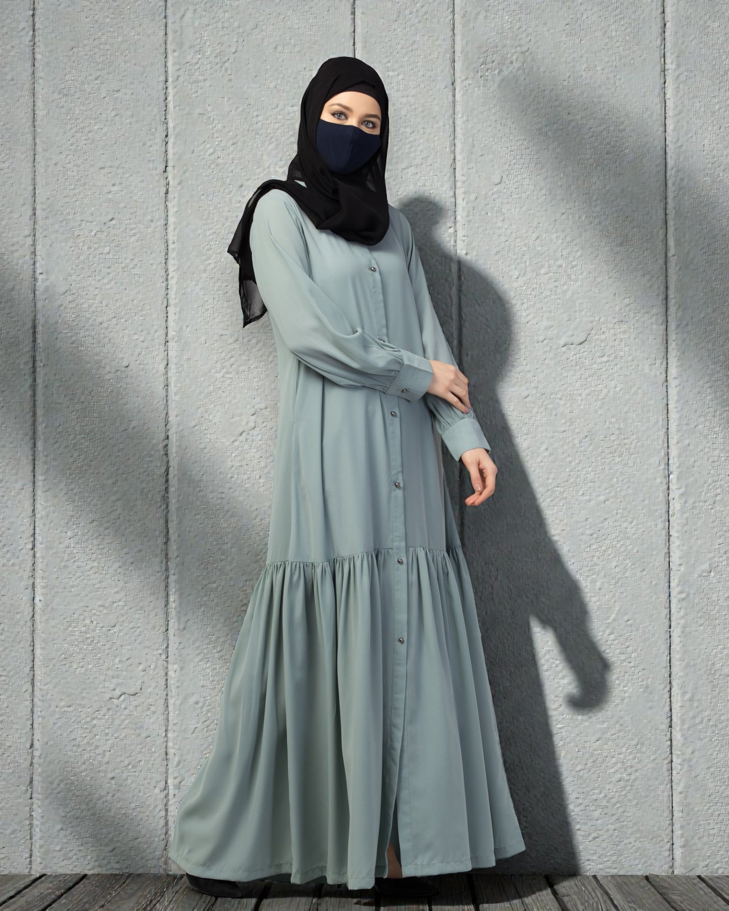 Front Open- Designer Abaya With Gathered Layer