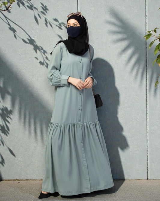 Front Open- Designer Abaya With Gathered Layer