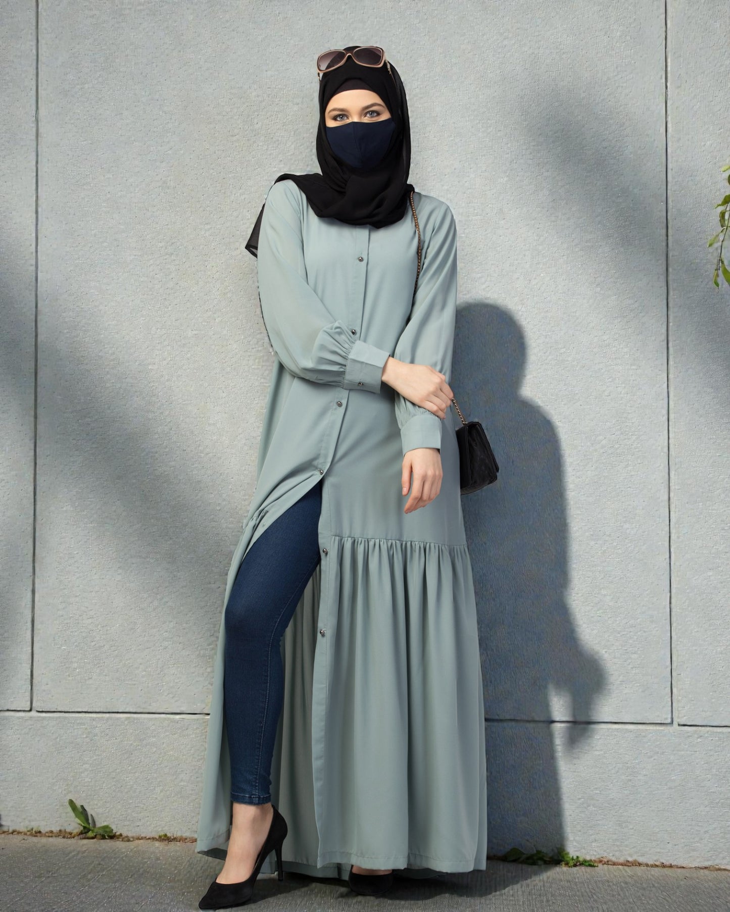 Front Open- Designer Abaya With Gathered Layer
