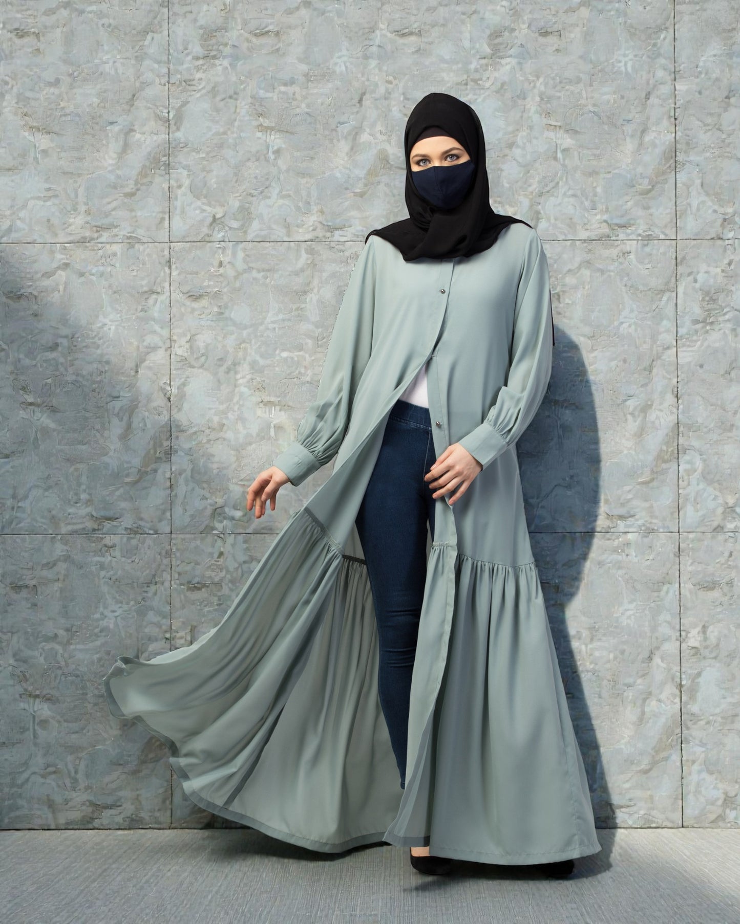 Front Open- Designer Abaya With Gathered Layer