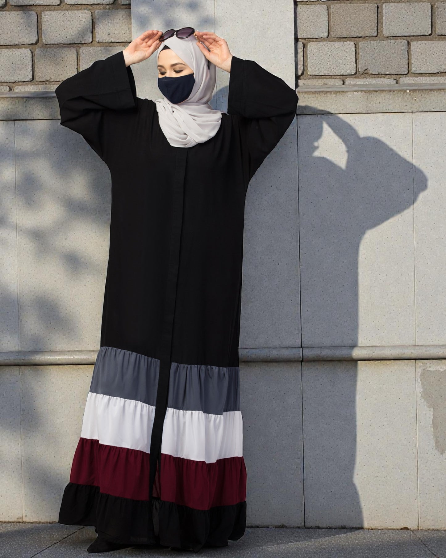 Front Open- Designer Dress in Abaya Fit With Multi Colored Gathered Layers