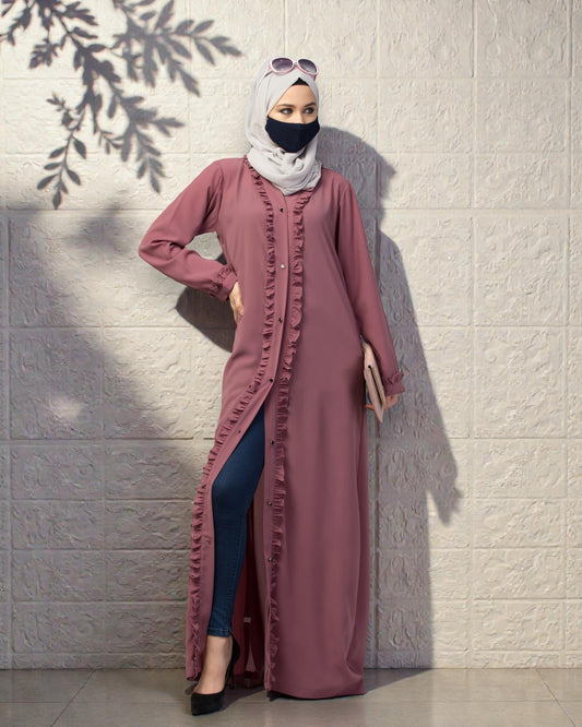 Front Open Abaya With Ruffles