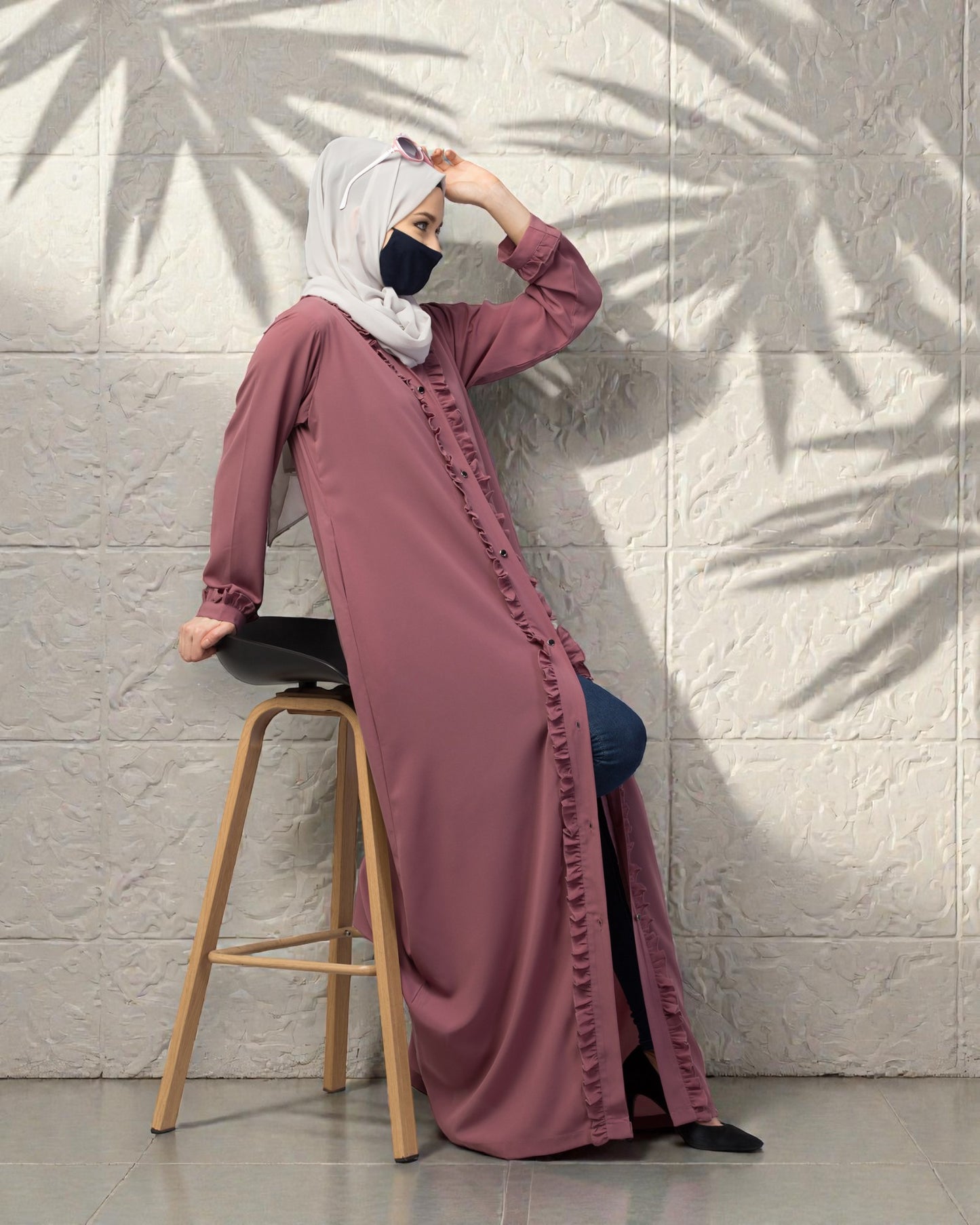 Front Open Abaya With Ruffles