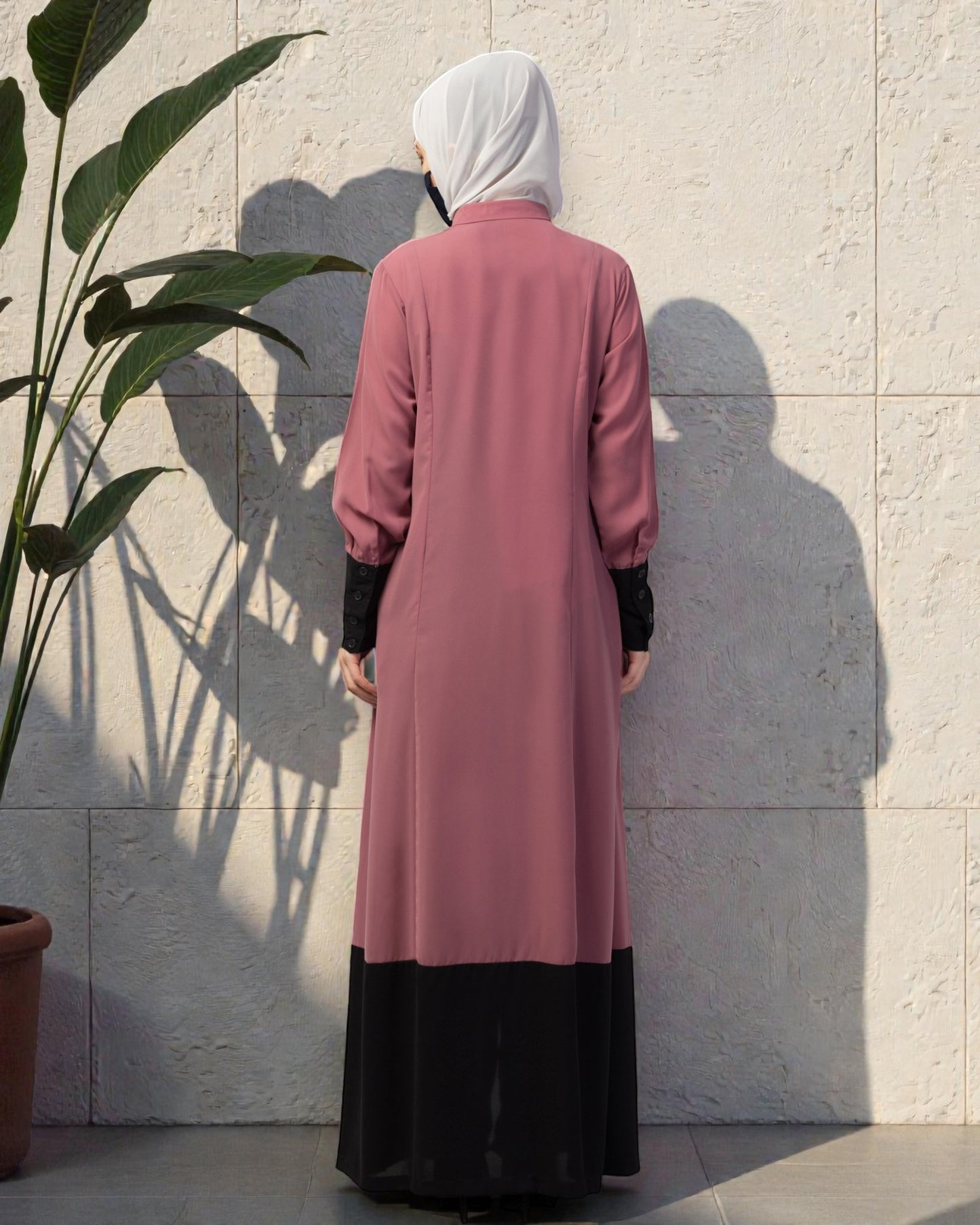Dual Color- Front Open Abaya With Cuffs