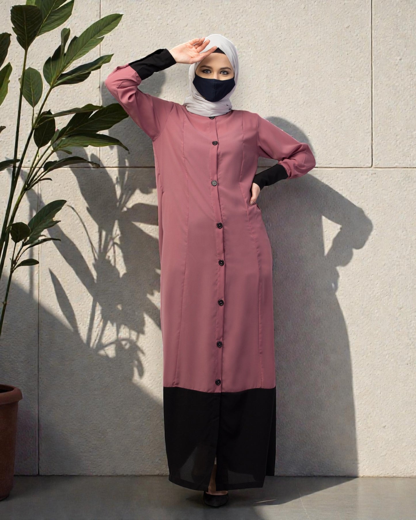 Dual Color- Front Open Abaya With Cuffs