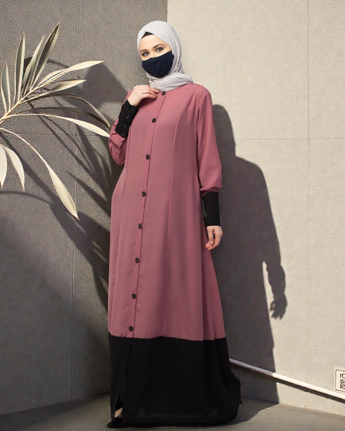 Dual Color- Front Open Abaya With Cuffs