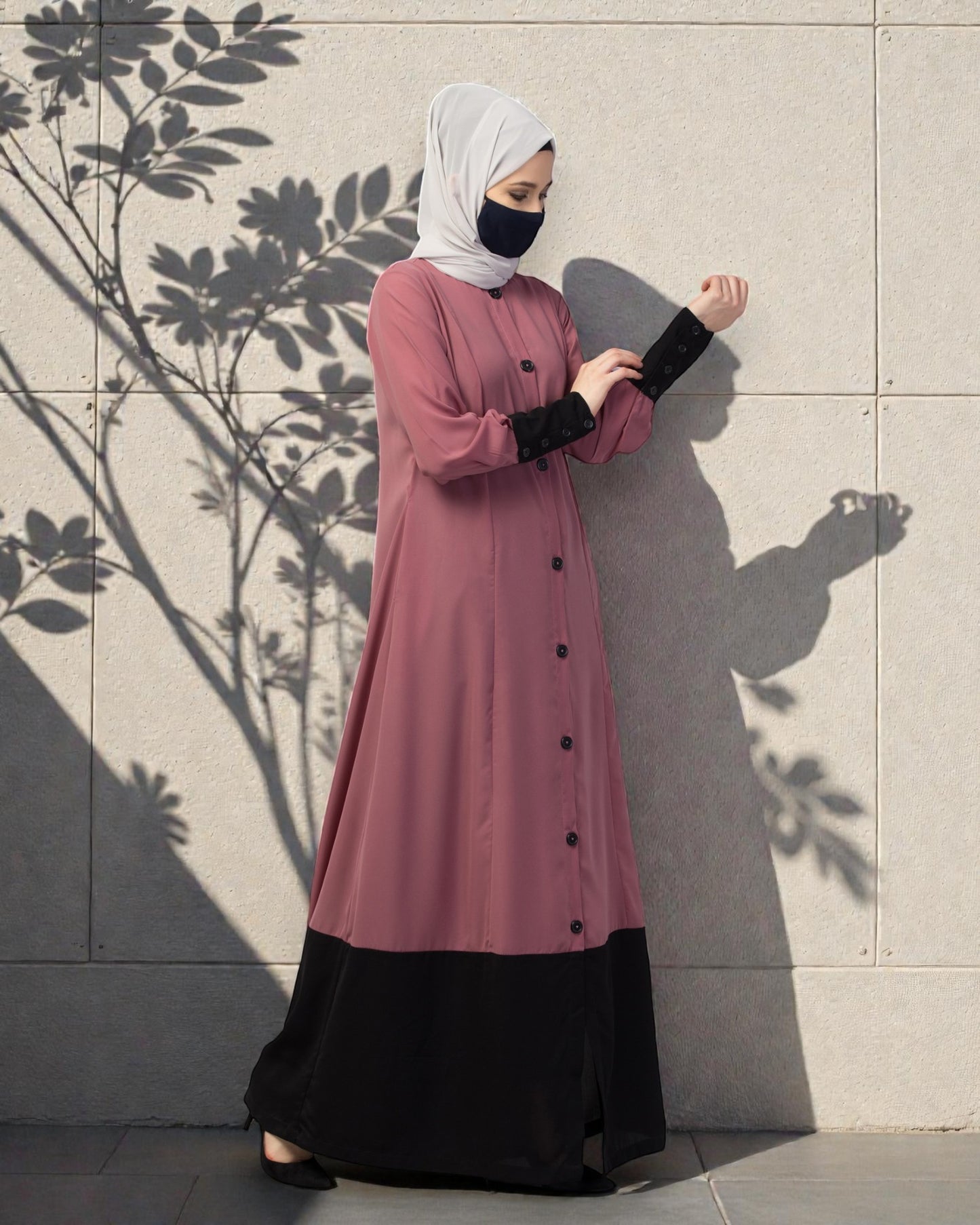 Dual Color- Front Open Abaya With Cuffs