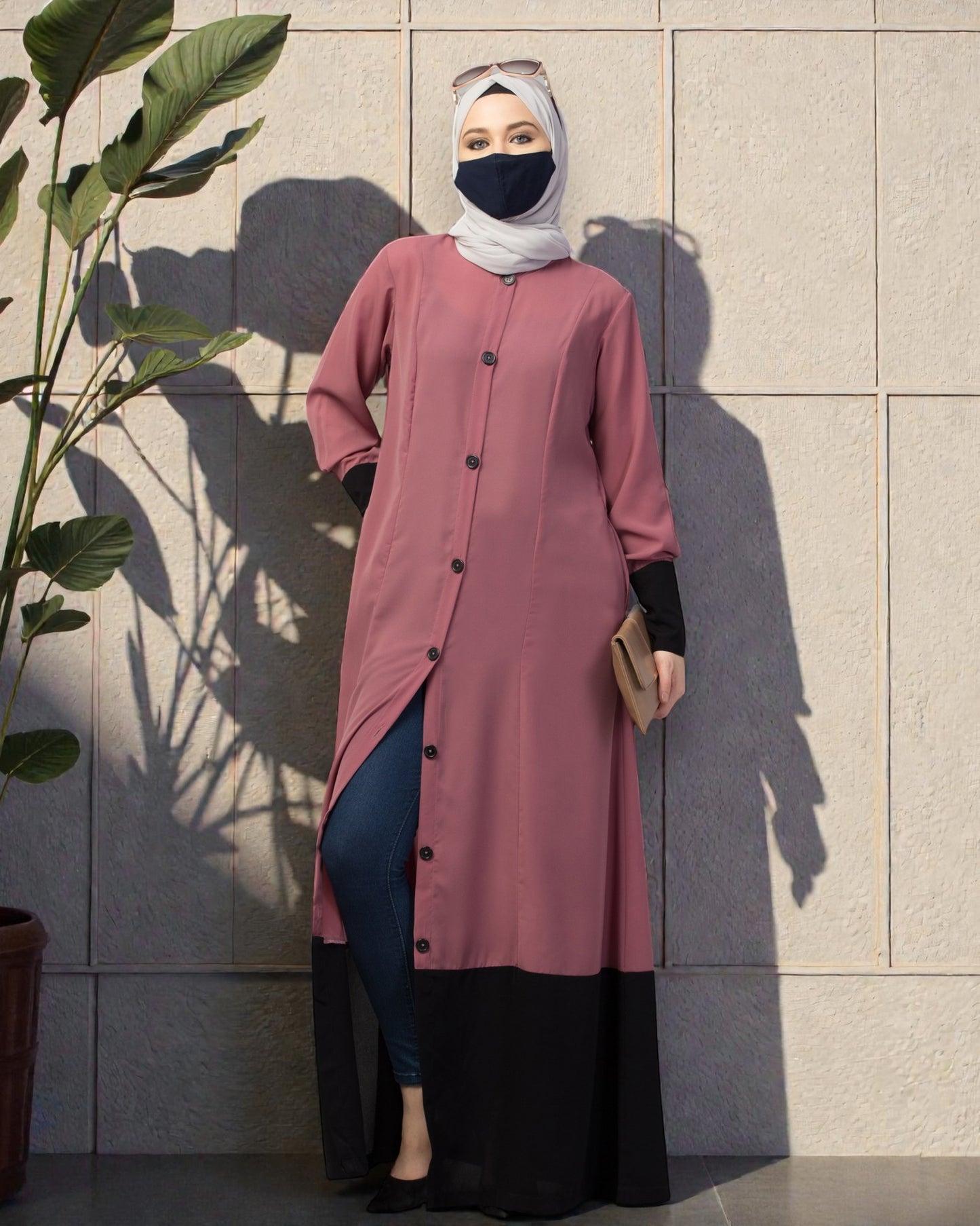 Dual Color- Front Open Abaya With Cuffs