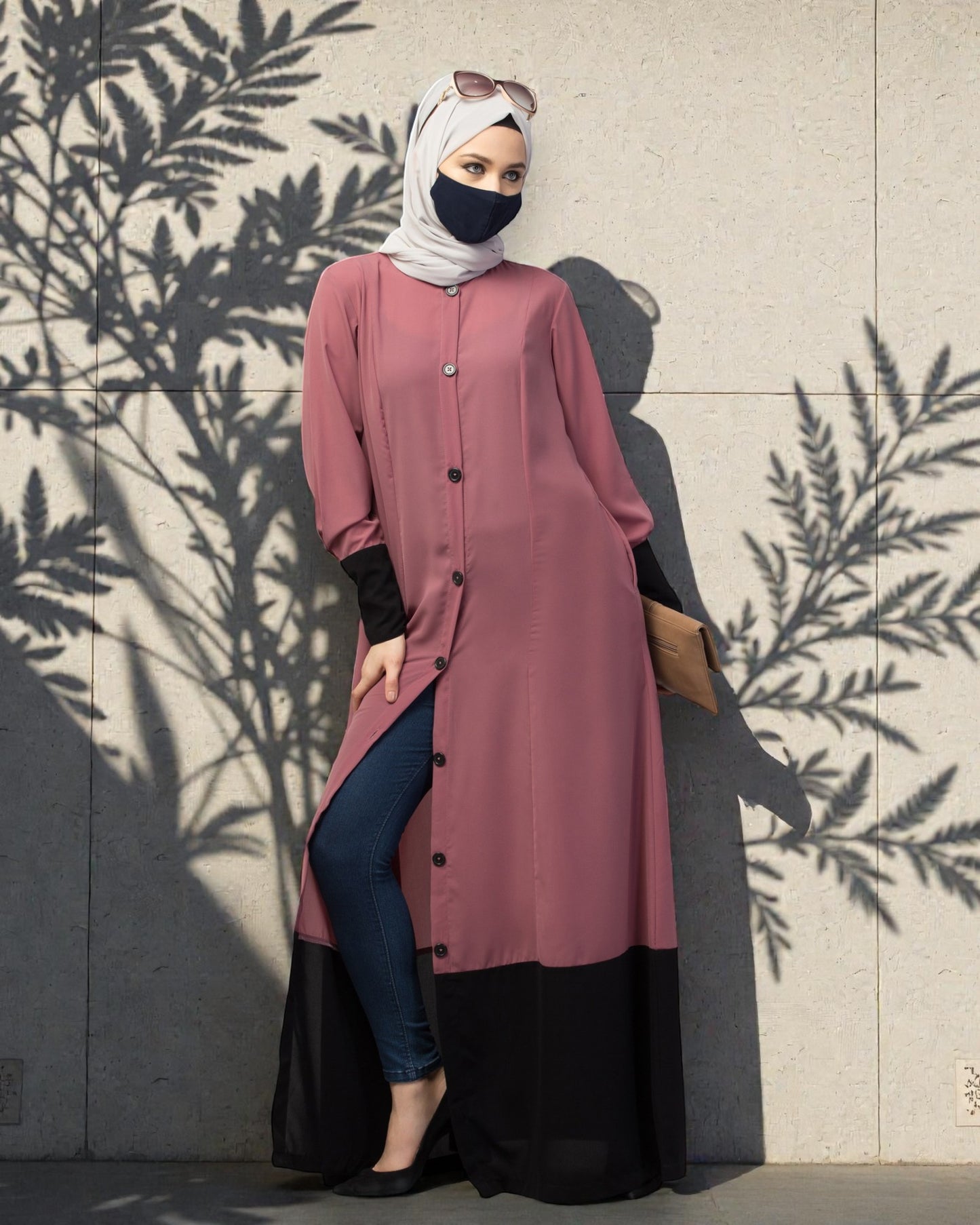 Dual Color- Front Open Abaya With Cuffs