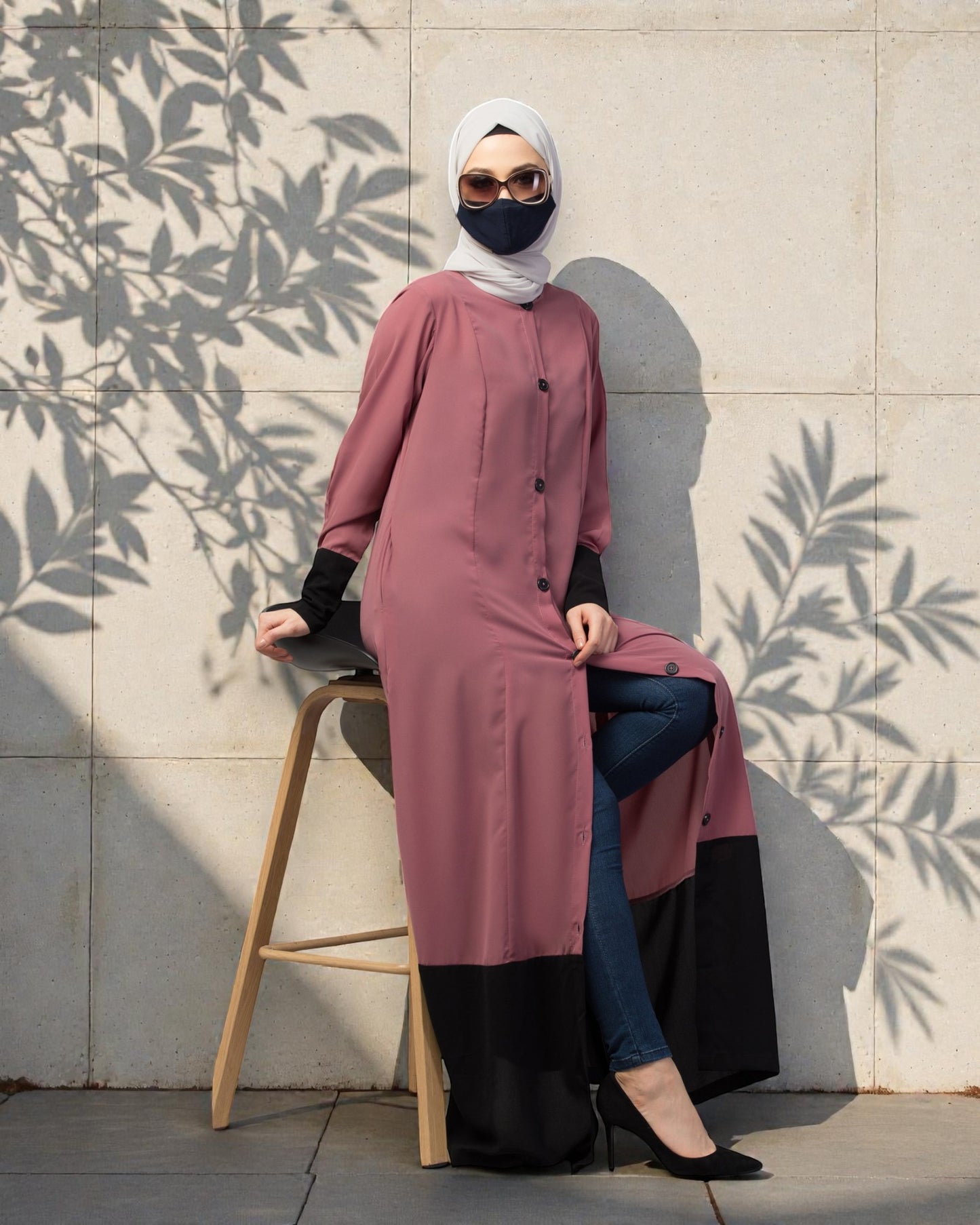 Dual Color- Front Open Abaya With Cuffs