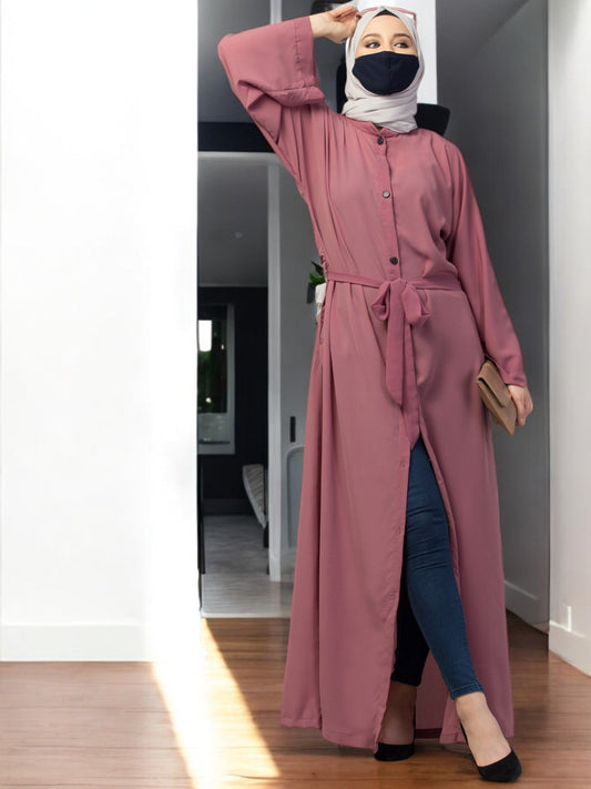 Front Open Abaya With Kimono Sleeves & Belt