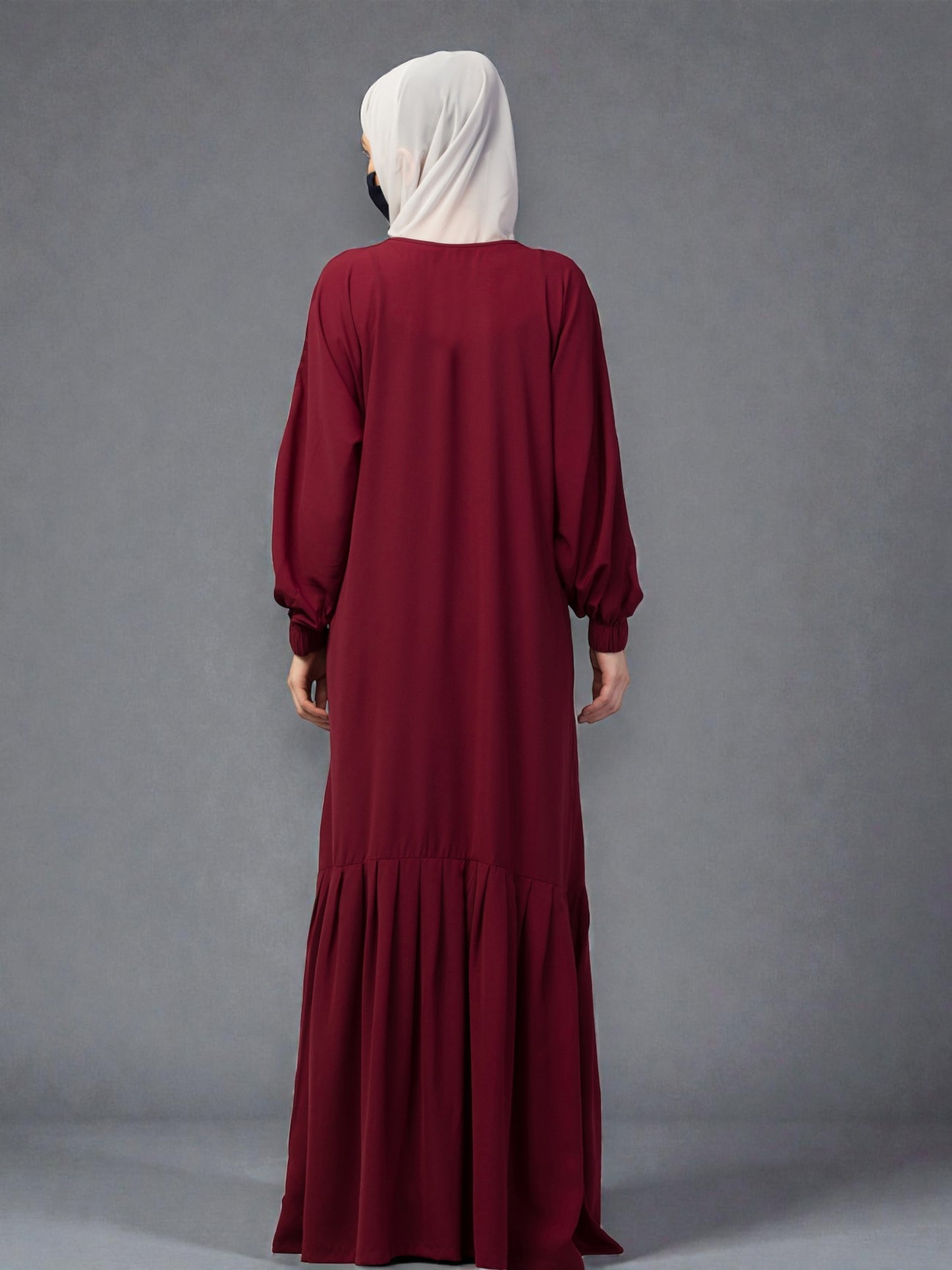 Closed Abaya With Show Buttons & Pleated Hem