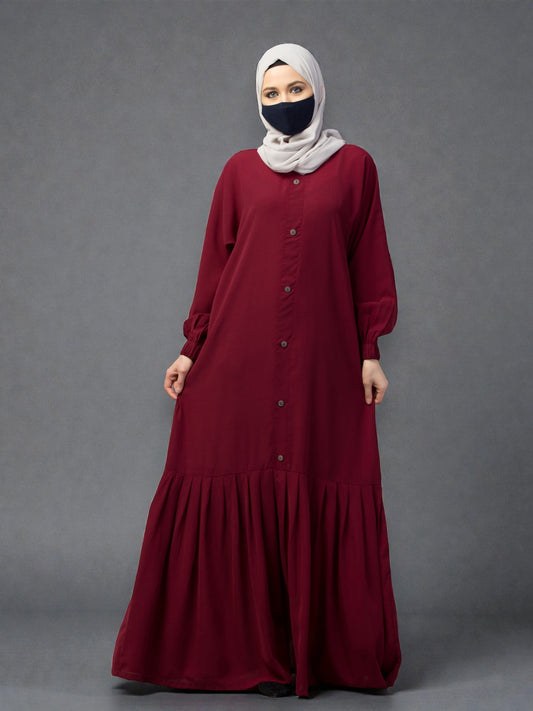 Closed Abaya With Show Buttons & Pleated Hem