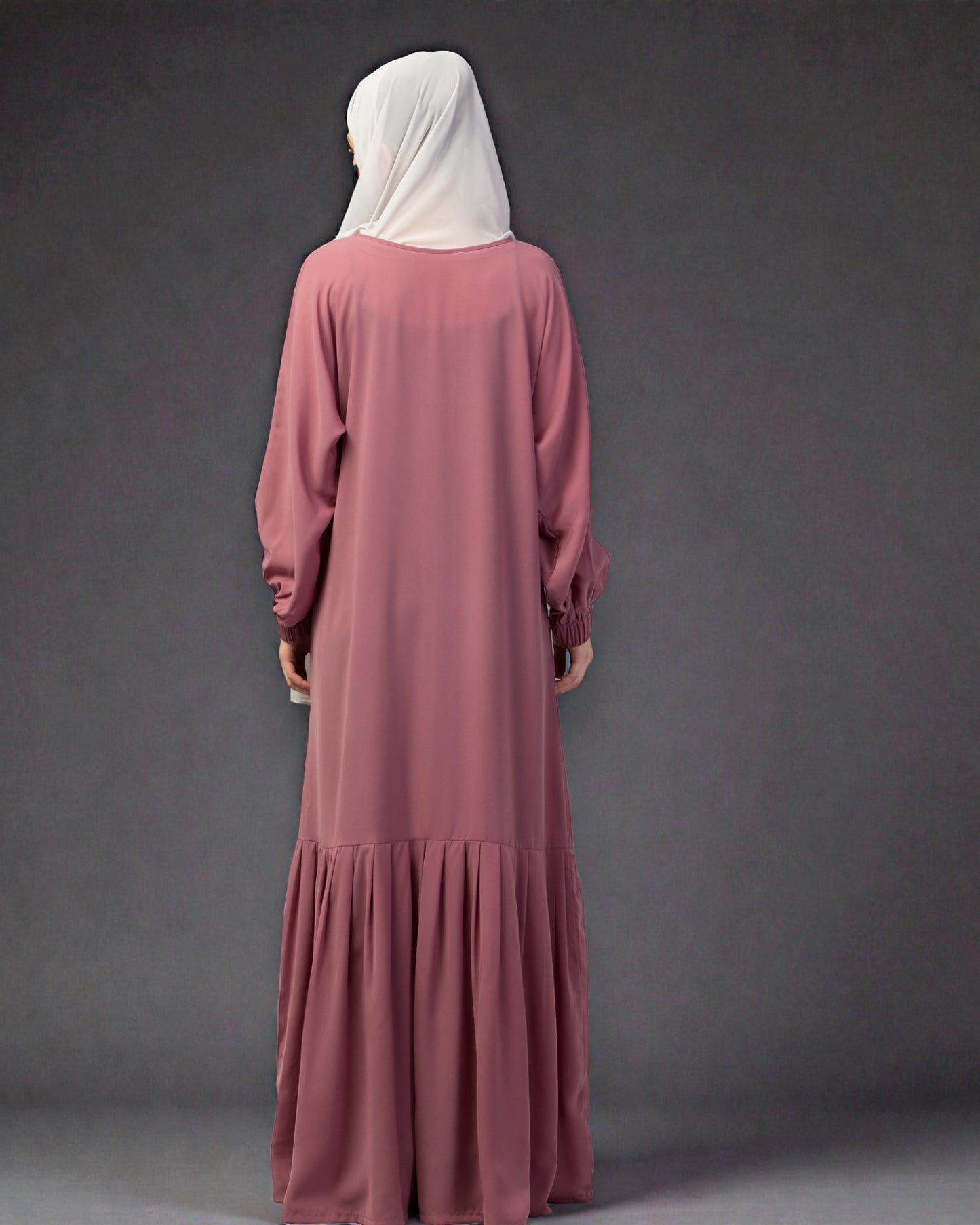 Closed Abaya With Show Buttons & Pleated Hem