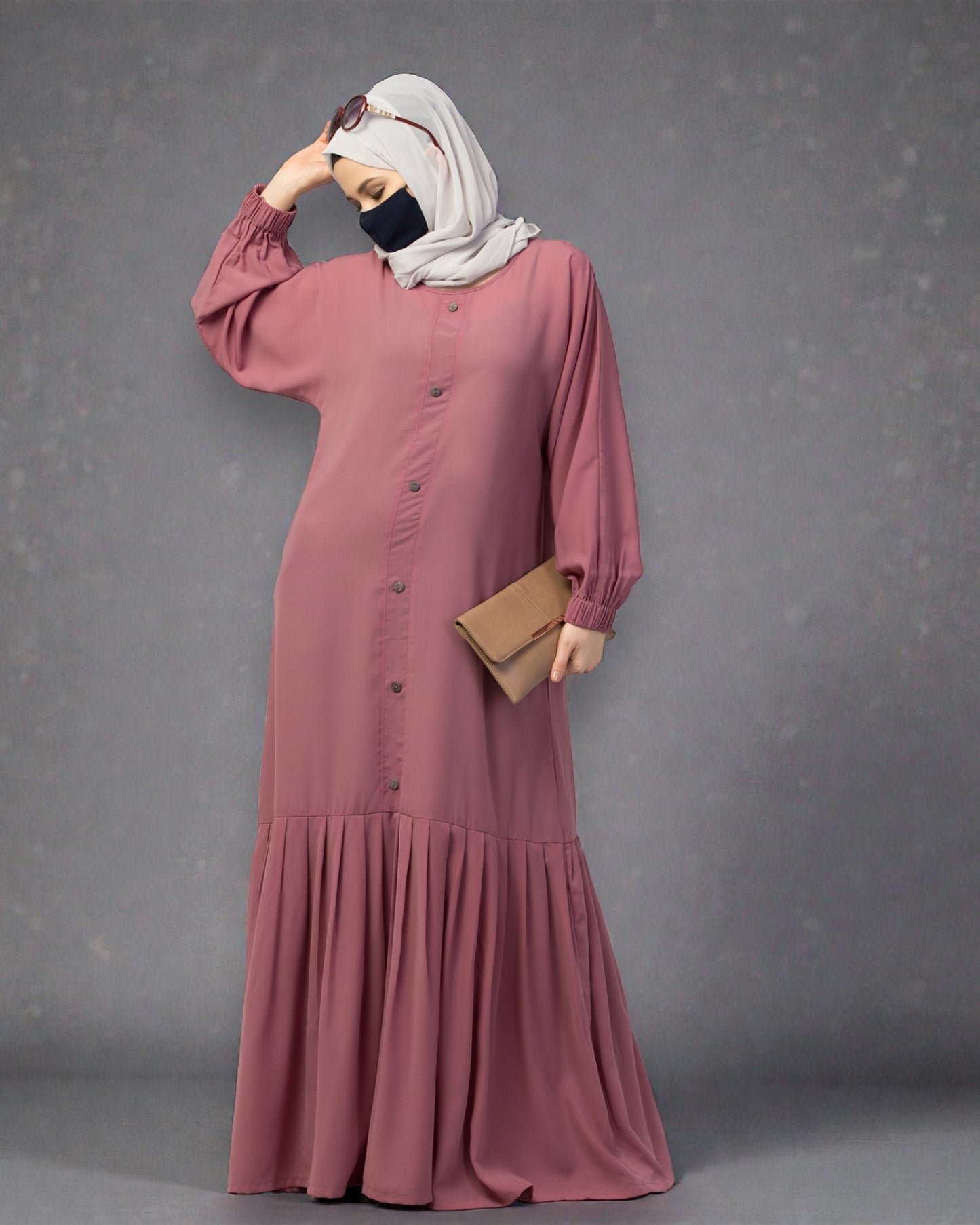 Closed Abaya With Show Buttons & Pleated Hem