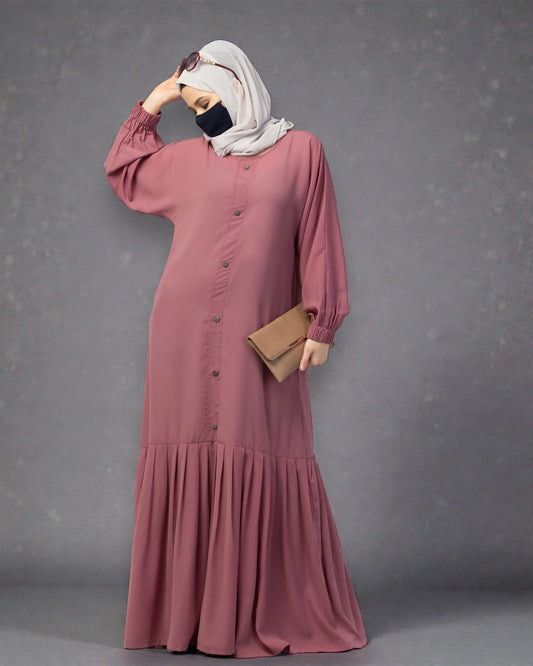 Closed Abaya With Show Buttons & Pleated Hem