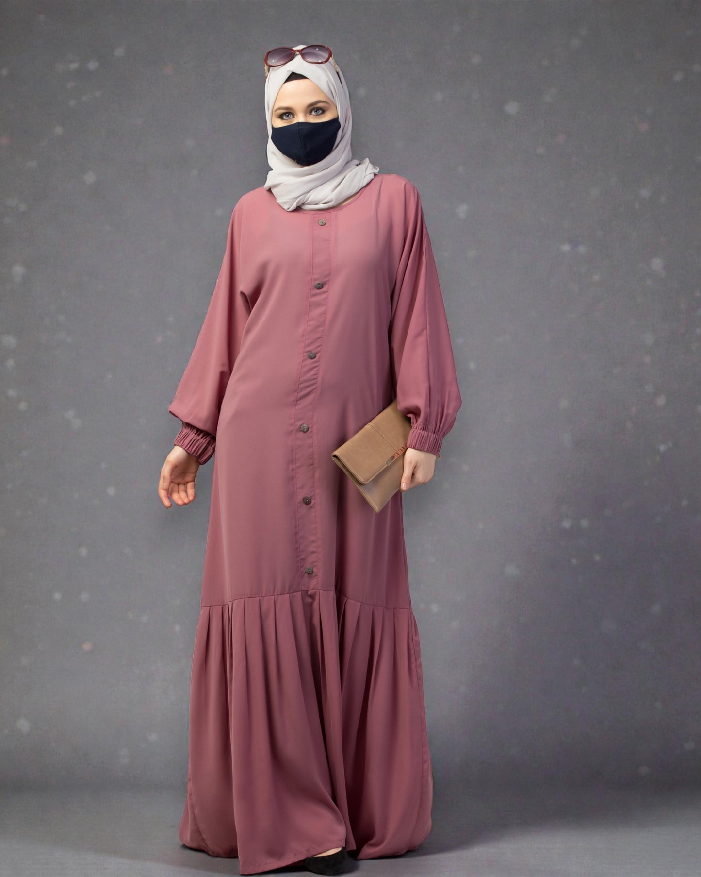 Closed Abaya With Show Buttons & Pleated Hem