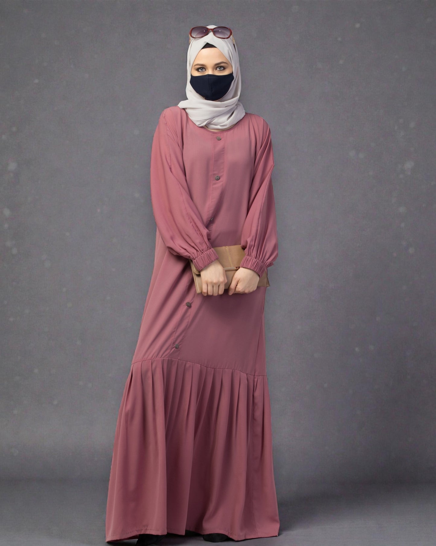 Closed Abaya With Show Buttons & Pleated Hem