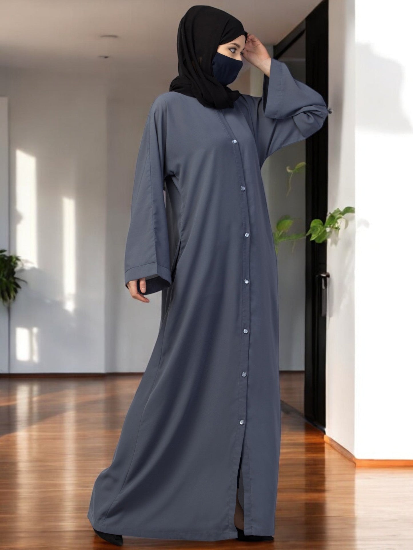 Front Open Abaya With Kimono Sleeves & Belt
