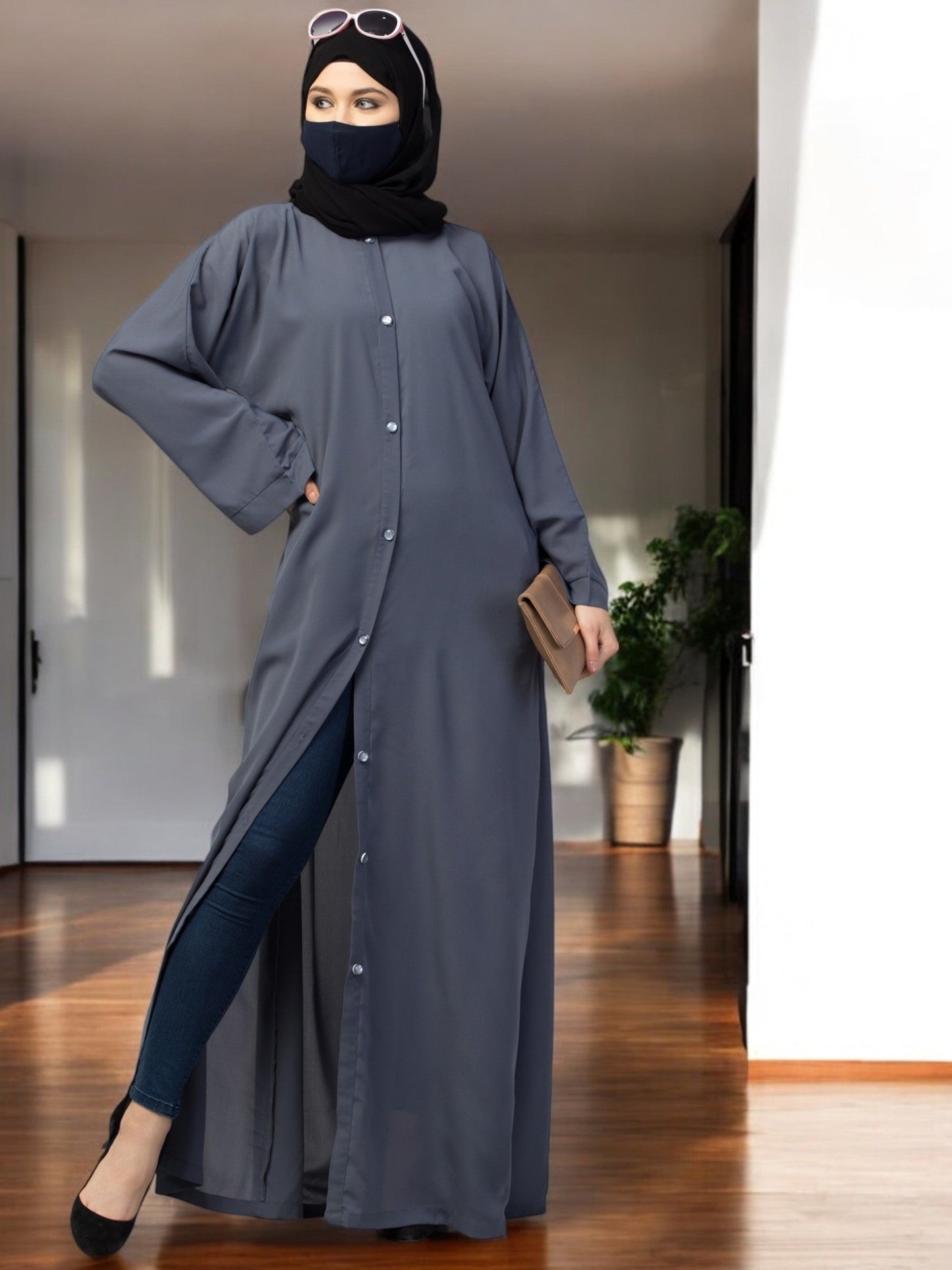 Front Open Abaya With Kimono Sleeves & Belt