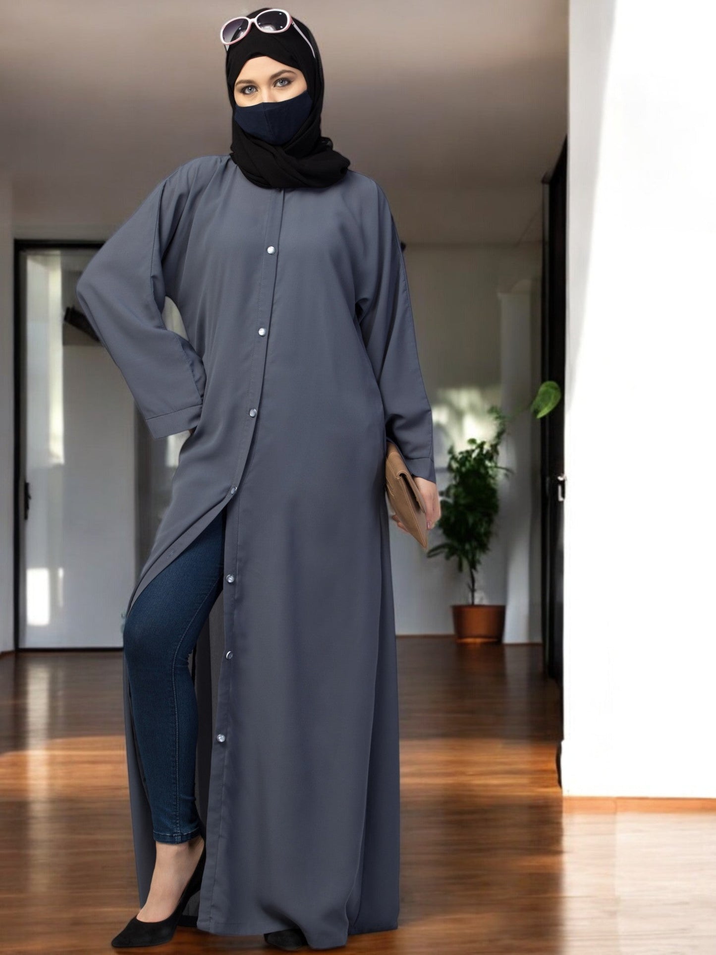 Front Open Abaya With Kimono Sleeves & Belt