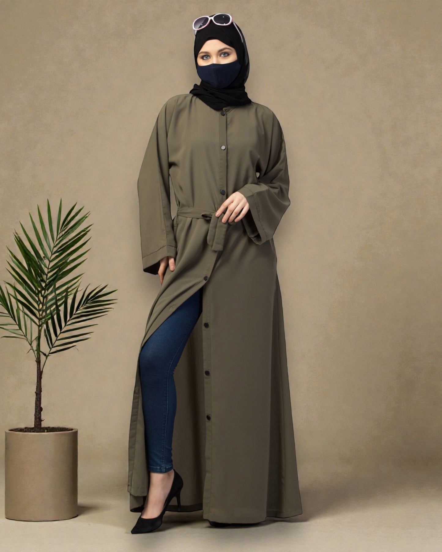 Front Open Abaya With Kimono Sleeves & Belt