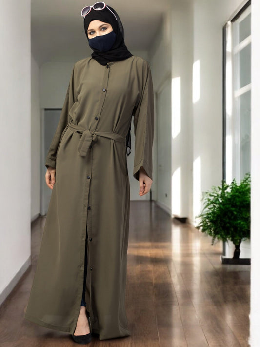 Front Open Abaya With Kimono Sleeves & Belt