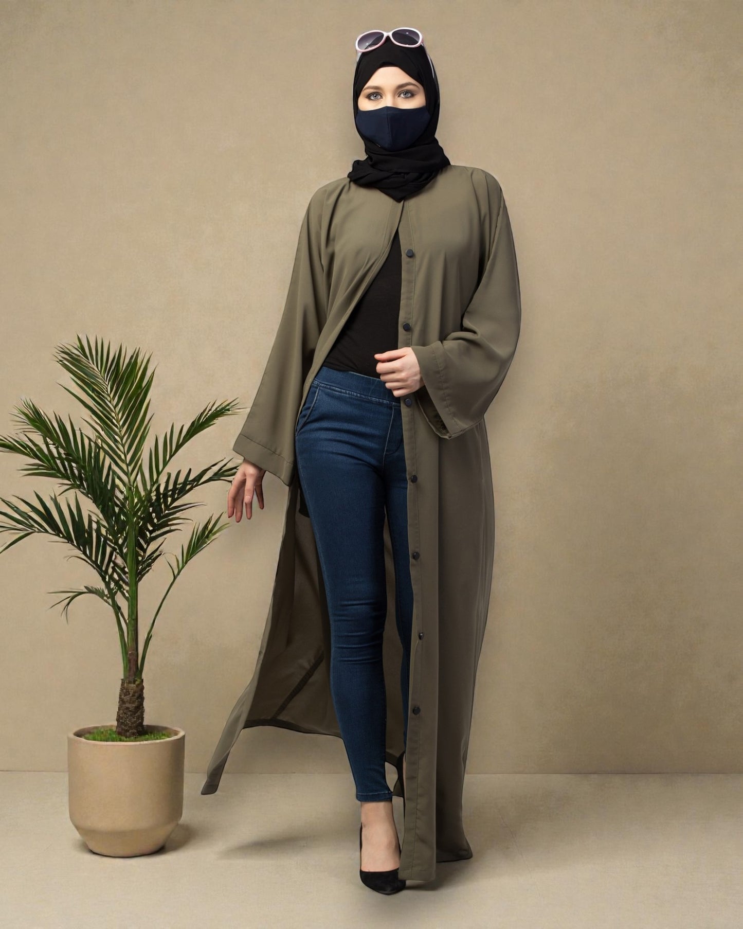 Front Open Abaya With Kimono Sleeves & Belt